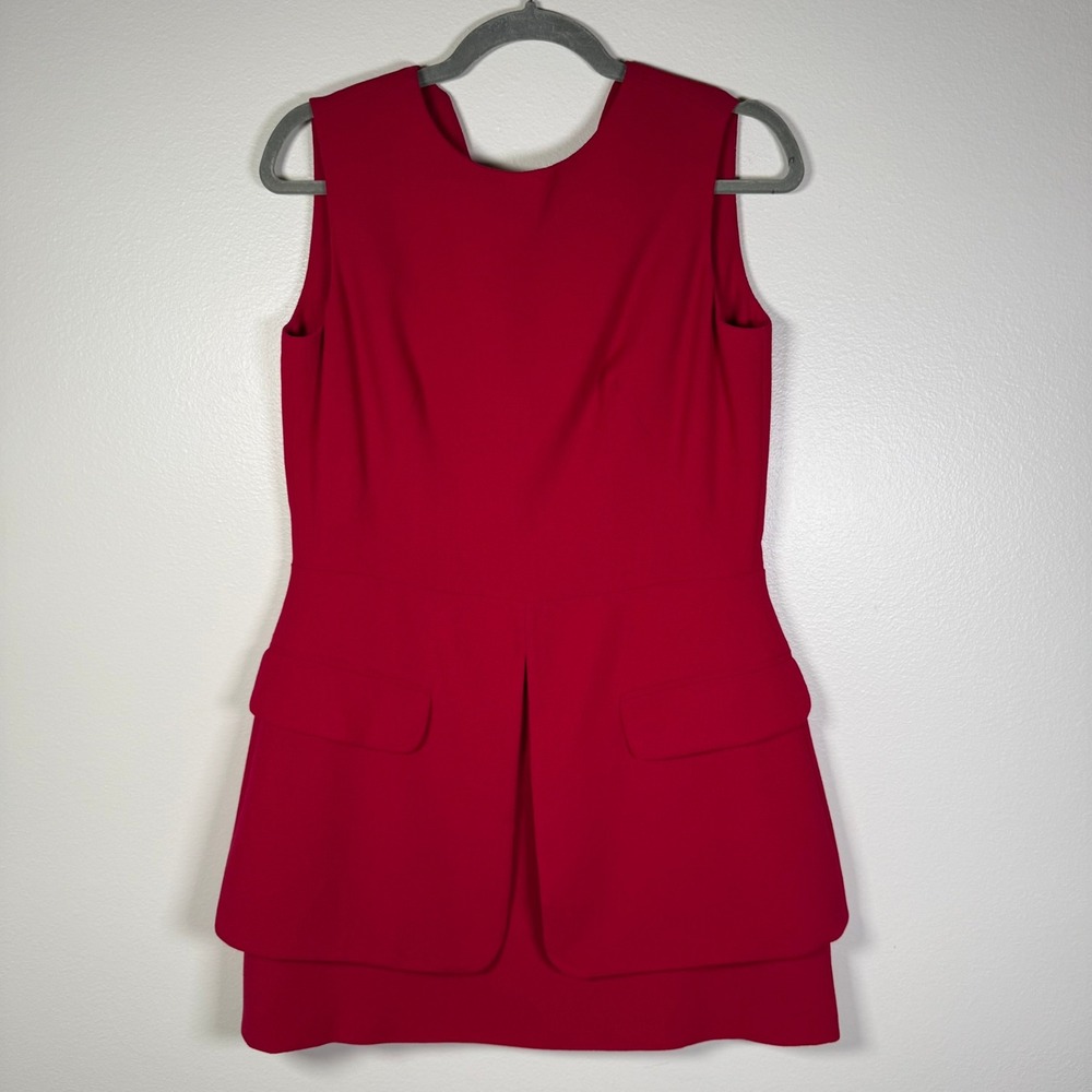 Alexander McQueen Mini Dress Womens 44 Red Wool Crepe Peplum Sleeveless Italian